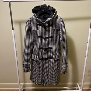 Unique houndstooth wool coat with hood